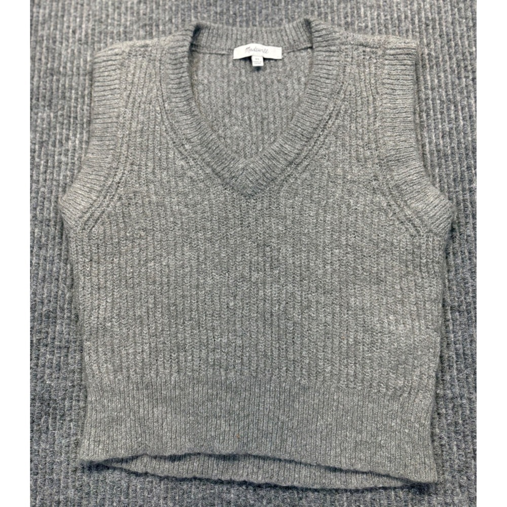 Madewell Grey Alpaca Blend Ribbed V-Neck Sweater Vest XS Heather Gray Cropped
